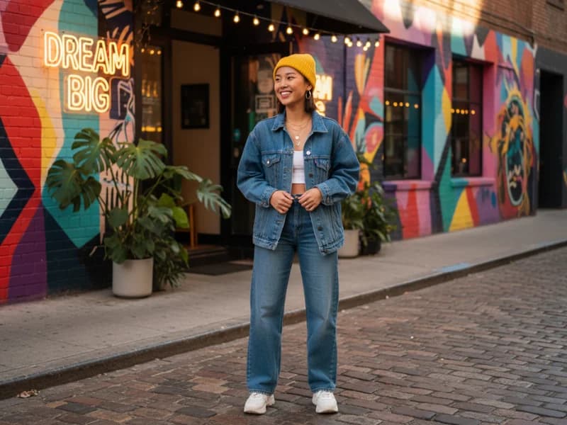 Vibrant social media profile photo in trendy urban setting