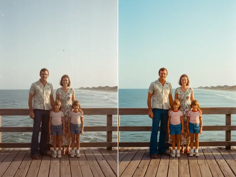 Vintage 1976 seaside pier family photo restoration